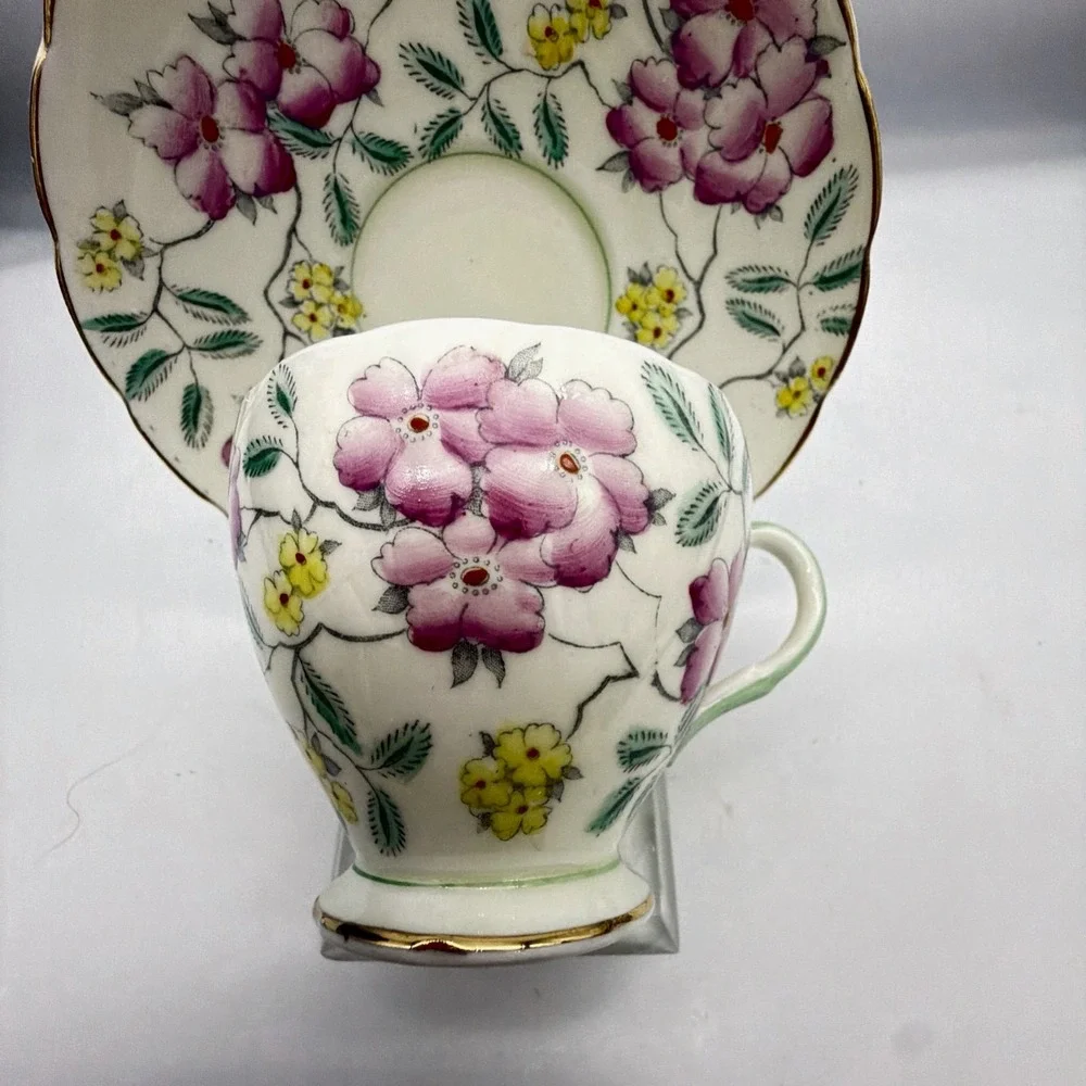 Springdale VTG Foley Bone China Tea Cup & Saucer Set V4600 Pink Yellow Floral Go